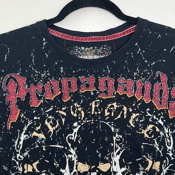 Vintage 90’s Propaganda Single Stitch Tee Shirt Black Dark Goth Embellished Bead - Picture 2 of 15